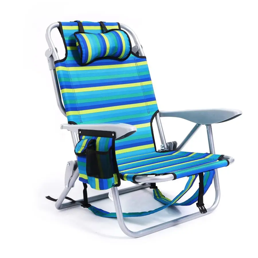 

Portable Beach Chair for Adults, Outdoor Camping Chair Lay Flat Folding Backpack Beach Reclining Chair with 5 Positions, Headre