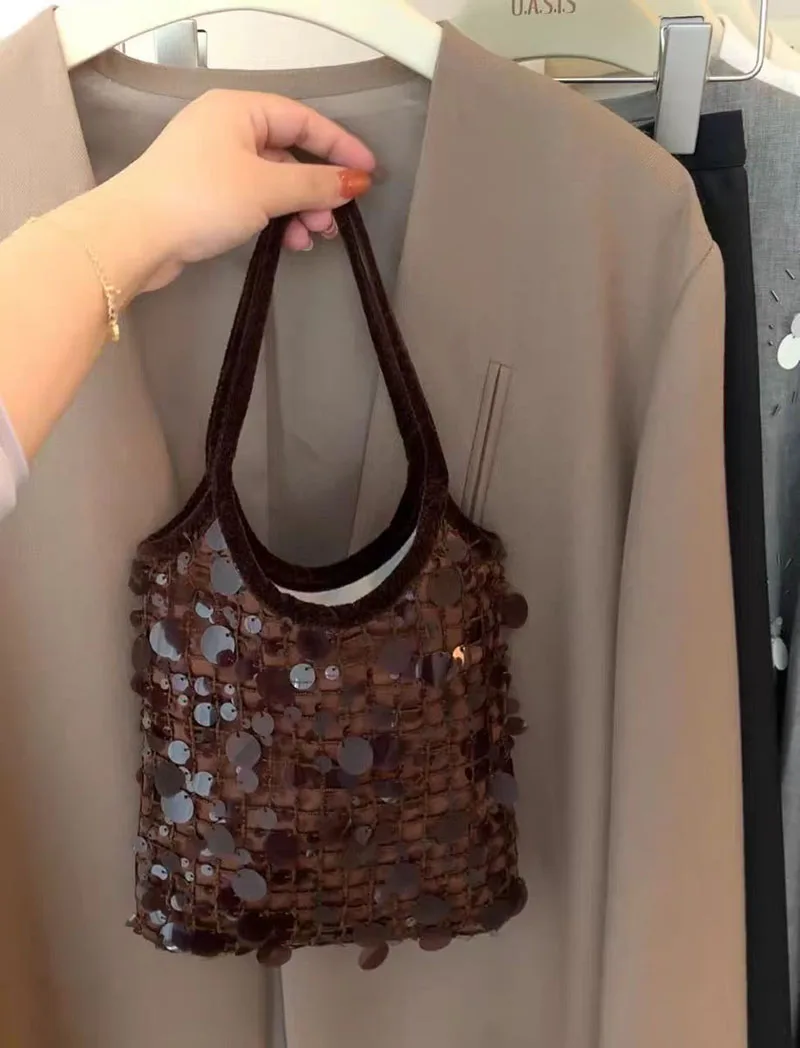 

Shiny Sequins Underarm Shoulder Bag For Women Bling Small Bucket Messenger Bag Fashion Designer Shopping Handbags