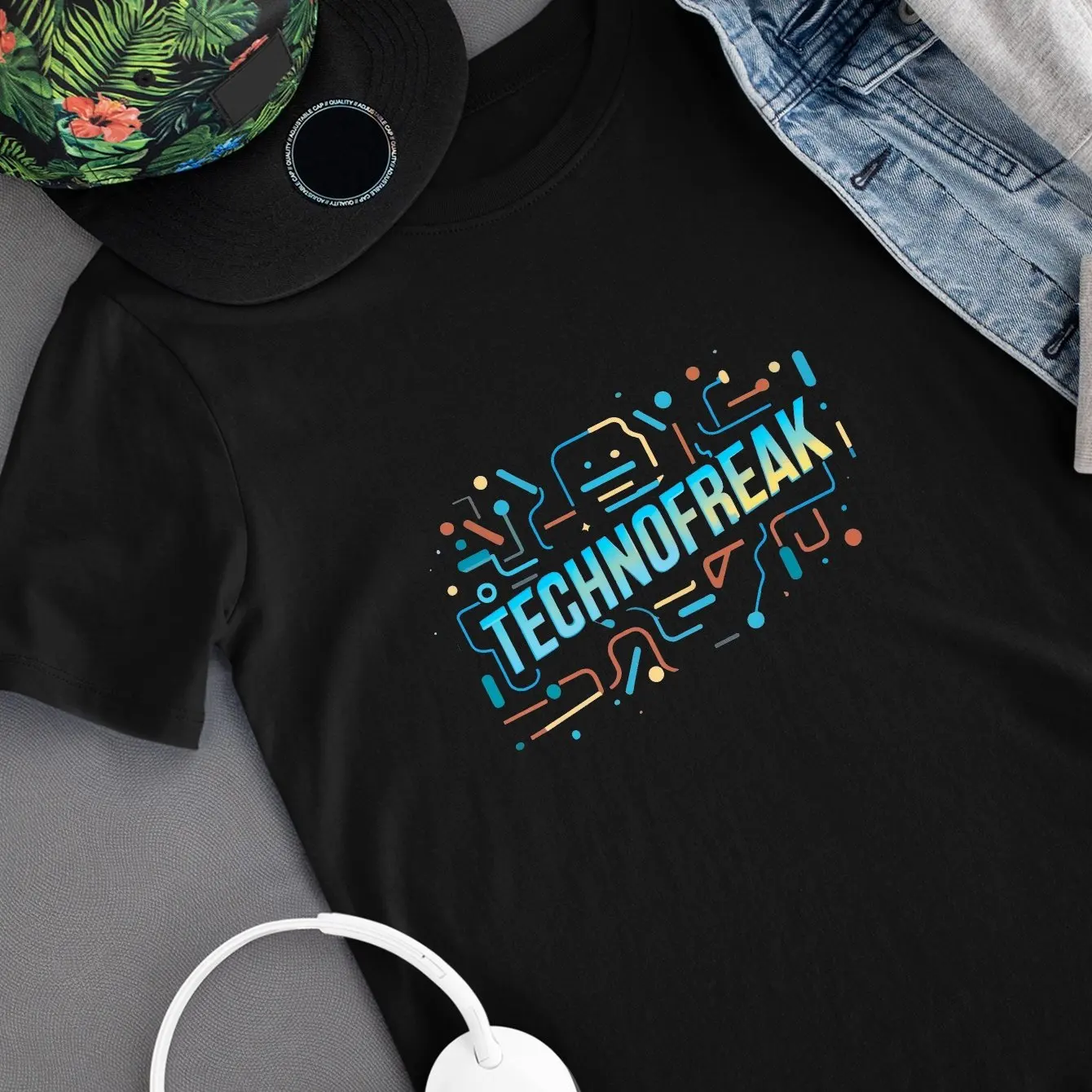 

TechnoFreak T-Shirt All-Cotton Material Futuristic Circuit Design Perfect for Electronic Music Lovers Casual Wear