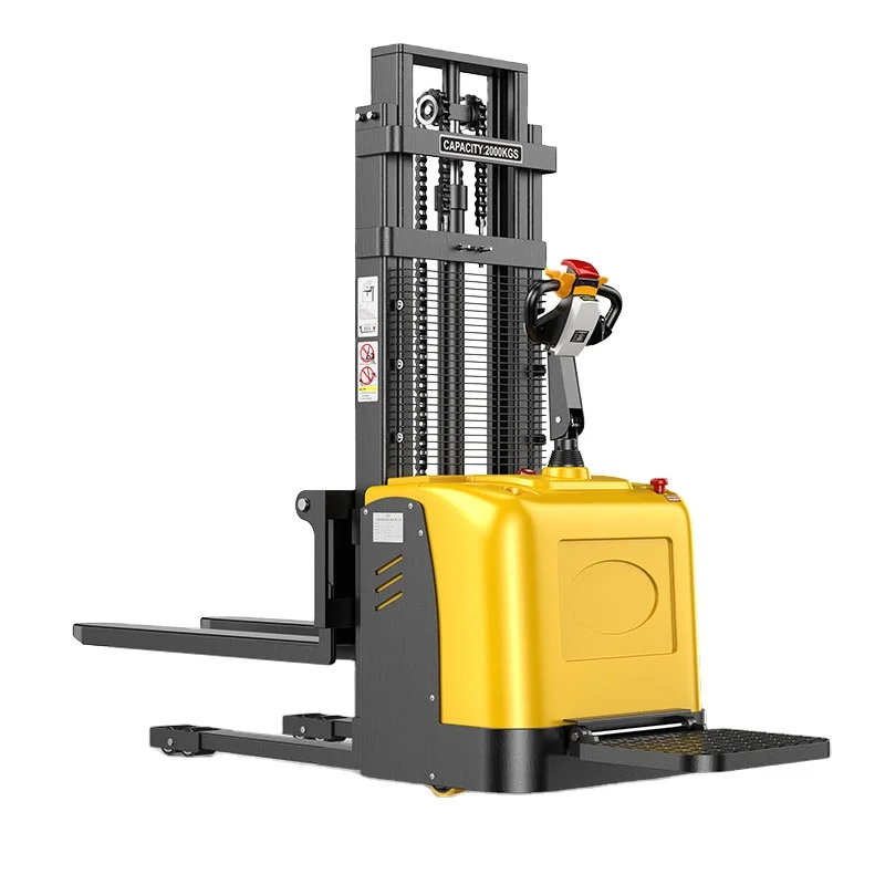 HOGO 390kg electric forklift, all-electric standing pallet stacker with solid tires 1 year warranty