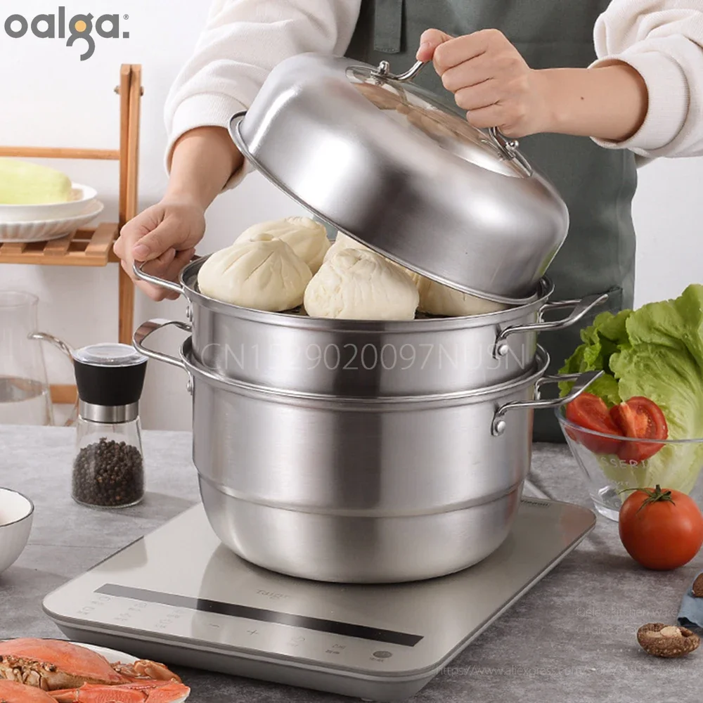 

Microwave Silicone Steamer Vertical Steamer Steamed Bun Steam Pot Cooking Basket Bamboo Kitchen 3 Layers Stainless Steel Steamer