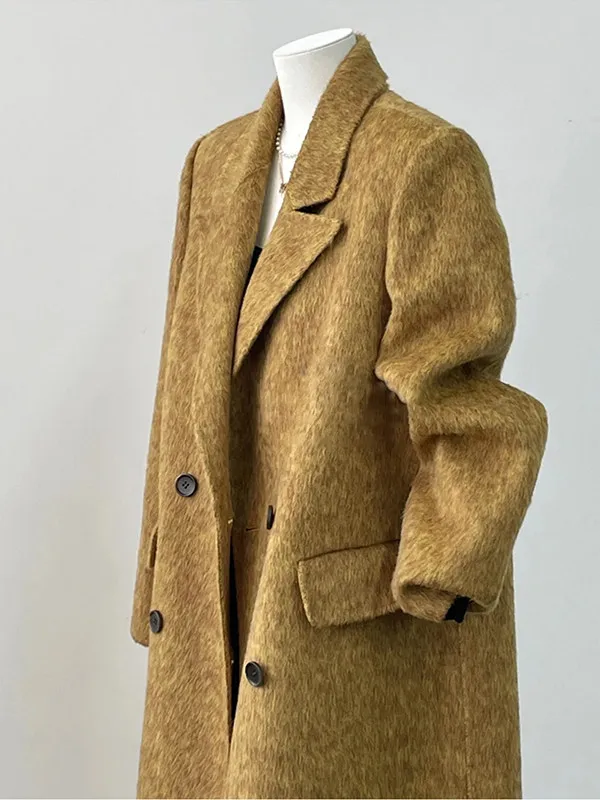 

Double-Sided Cashmere Woolen Coat Women's Elegant Style Korean Version Straight Cut Long Sleeve Mid-Length Pure Color Coat