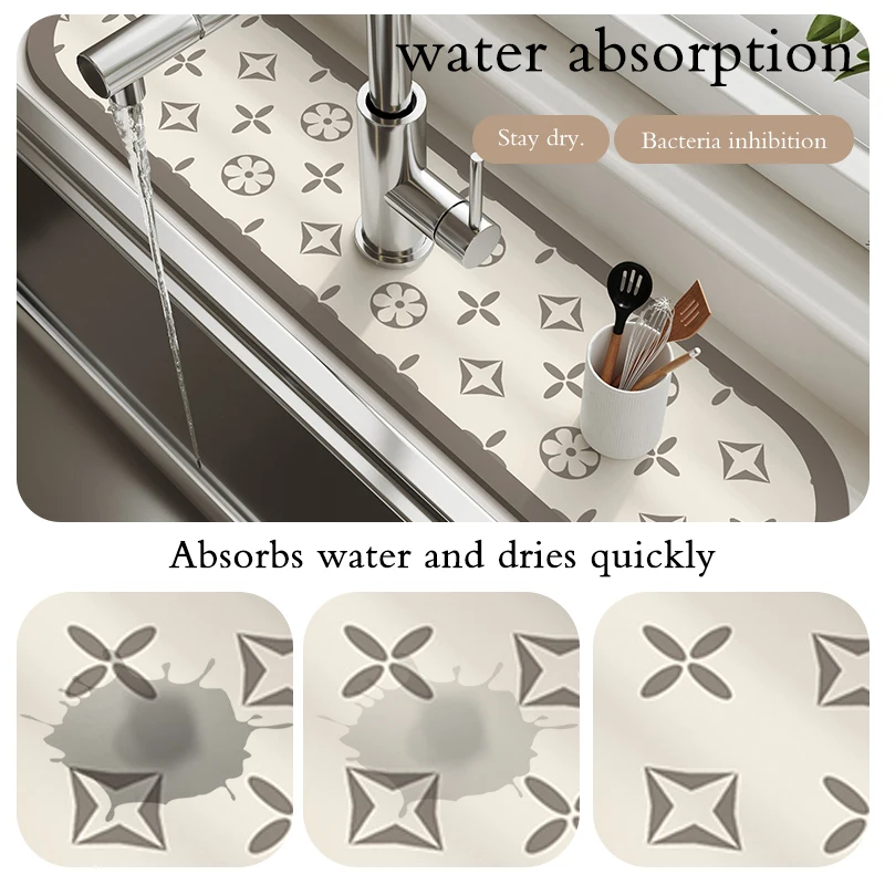 Sink Faucet Kitchen Mat Drain Pad Absorbent Table Mat Diatom Mud Toilet Pad Non-slip Bathroom Mat Countertop Protector Rug