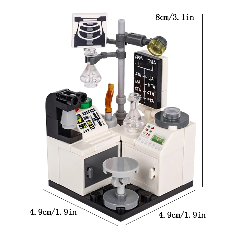 MOC City Laboratory Building Kit – Krankenhaus-Betriebsplattform-Werkbank mit Mikroskop, Becher und Ziegelsteinen