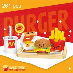 261PCS Hamburger French Fries Fried Chicken Building Blocks Cartoon Fast Food Assembly Model Bricks Children's Christmas Gifts