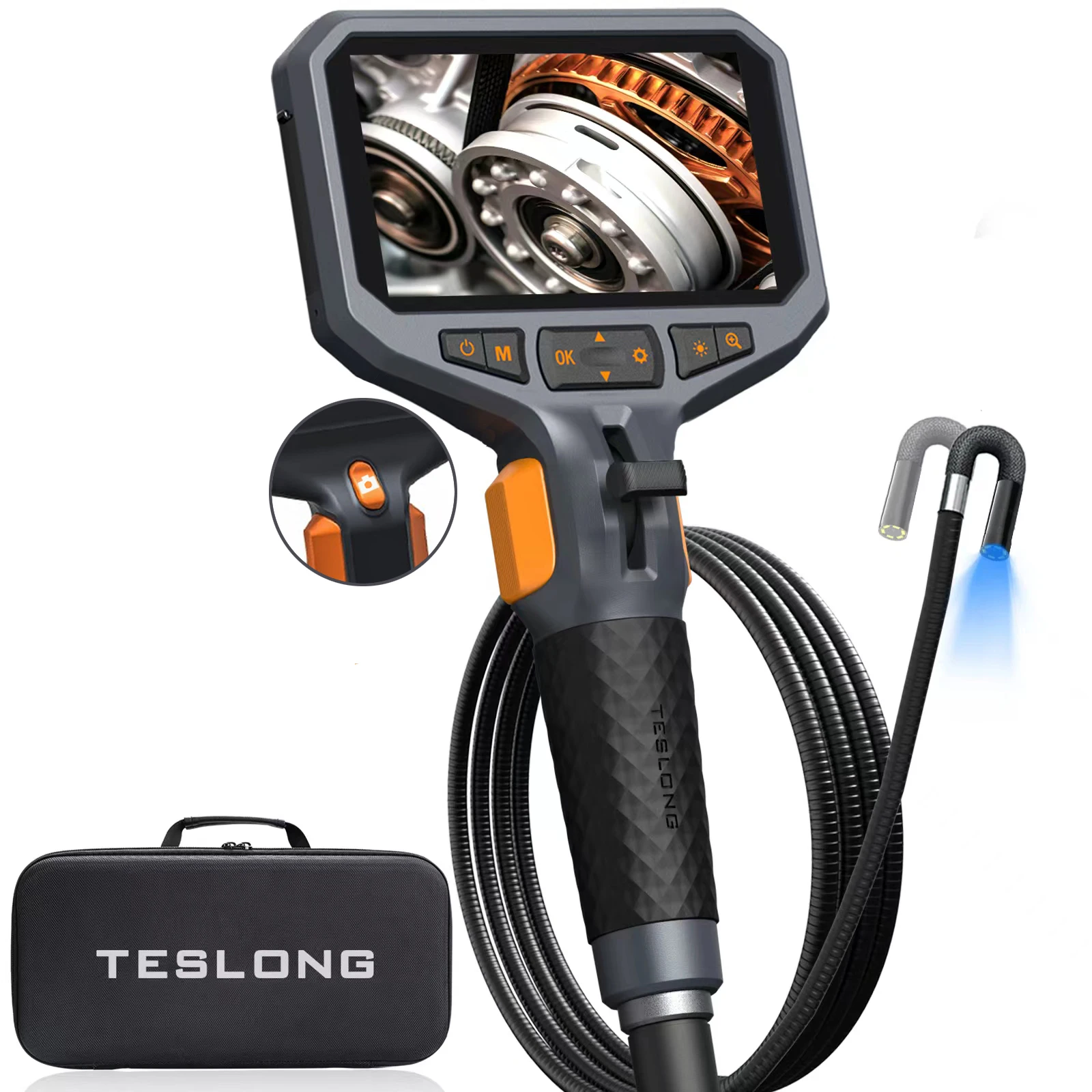 

TESLONG TD450S 8.5MM Articulating Borescope 1080P 5 Inch IPS Two Way 360° Steering Endoscope Camera 1.55m Snake Tube