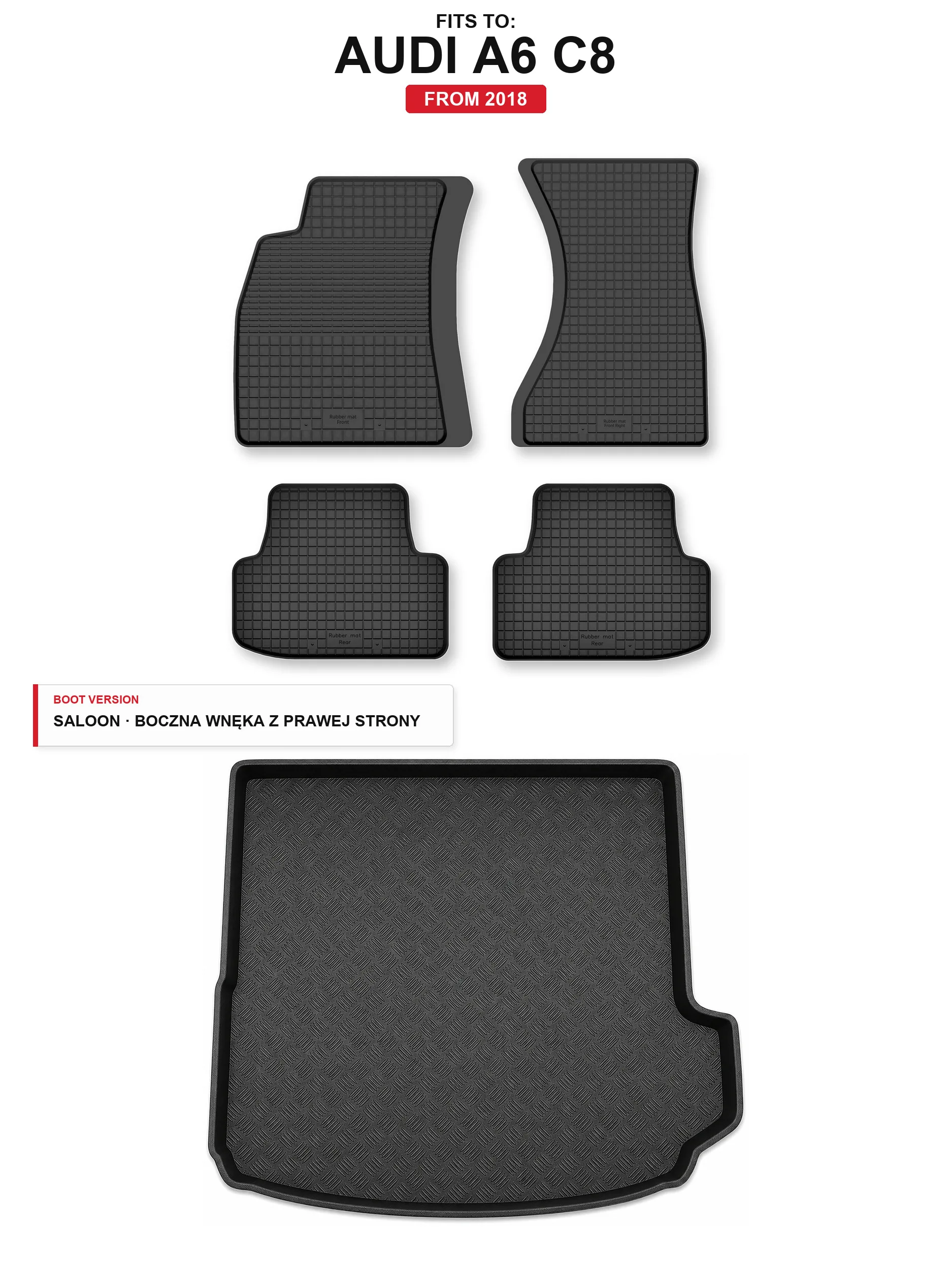 Matten in de kofferbak + kofferbakmat voor: Audi A6 C8 2018- Sedan 5 El.