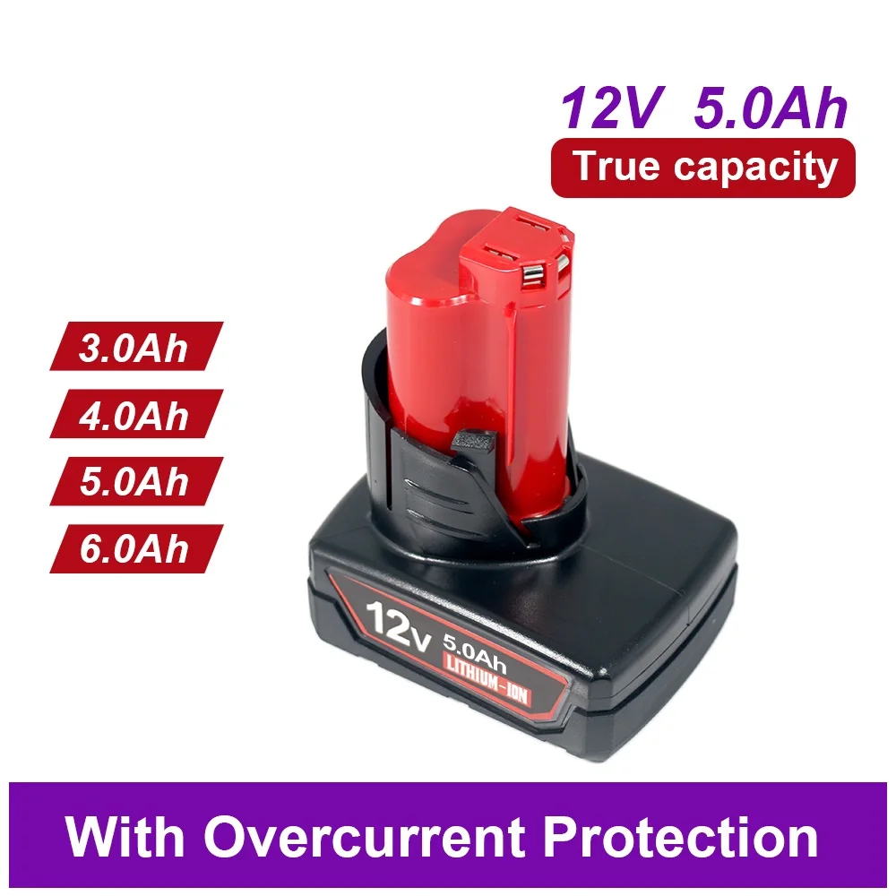 For Milwaukee 12V 5Ah 18650 12V M12 6Ah lithium battery 6Ah  XC 5Ah 6Ah 48-11-2410 5Ah 48-11-2411 12