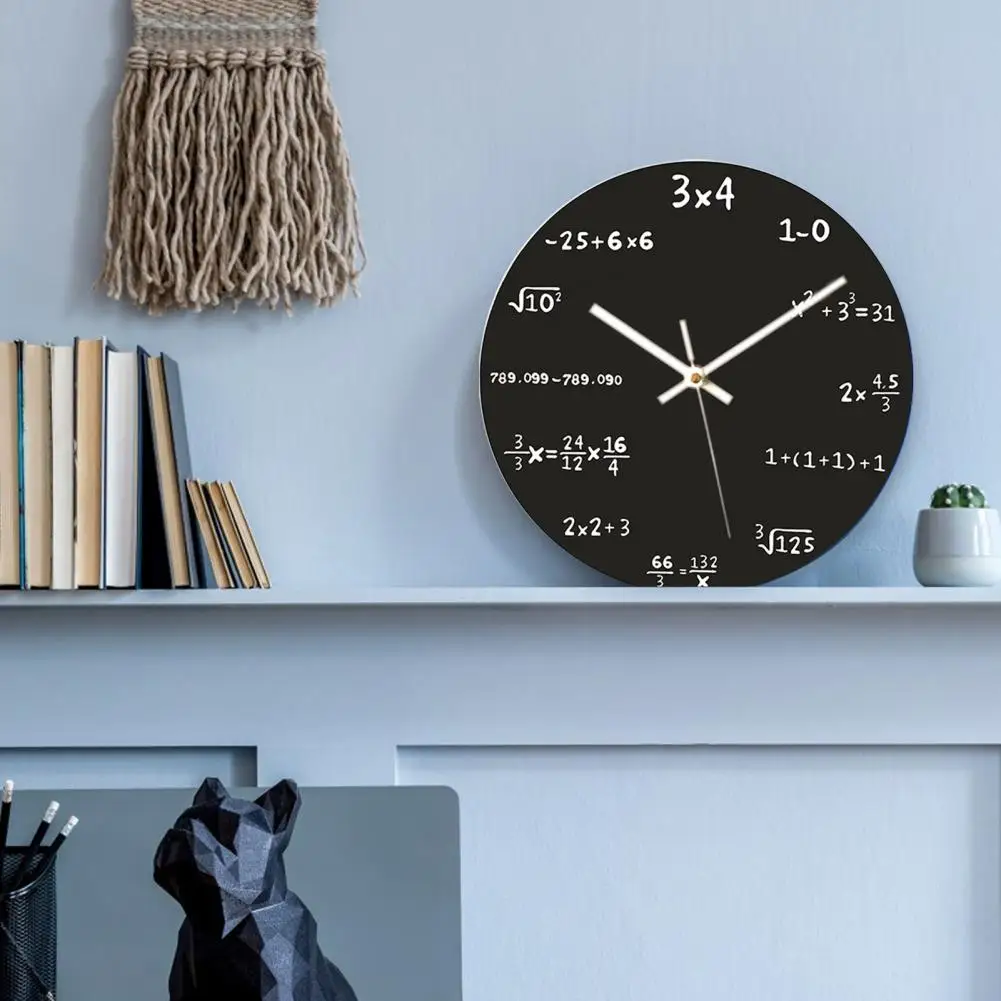 Fun Math Clock Math Teacher Gift Silent Non-ticking Math Wall Clocks Wooden Classroom Home Decor with Expressions Quartz