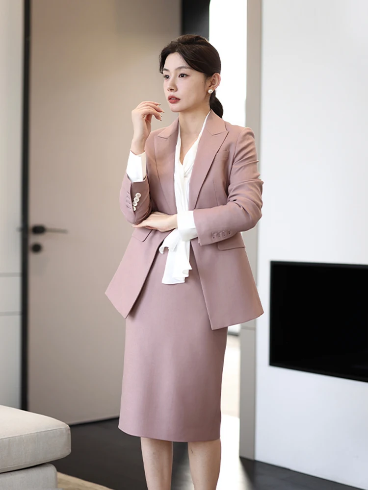 

Ele Pink Profional Suit Skirt Set High Waist Midi Skirt Two Piece Set Busin Commute Simple Sle Polyester Blend