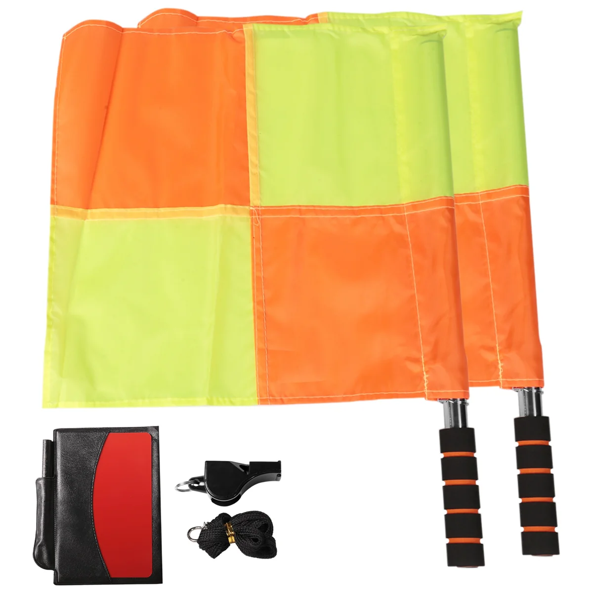 Soccer Referee Kit Football Checkered Soccer Flags Wallet Notebook with Red Yellow Card and Whistle