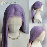 Ashely peluca púrpura claro especial gris-púrpura pelucas delanteras de encaje 13*4 24 pulgadas pelucas de encaje sintético largas y rectas para fiesta de Cosplay