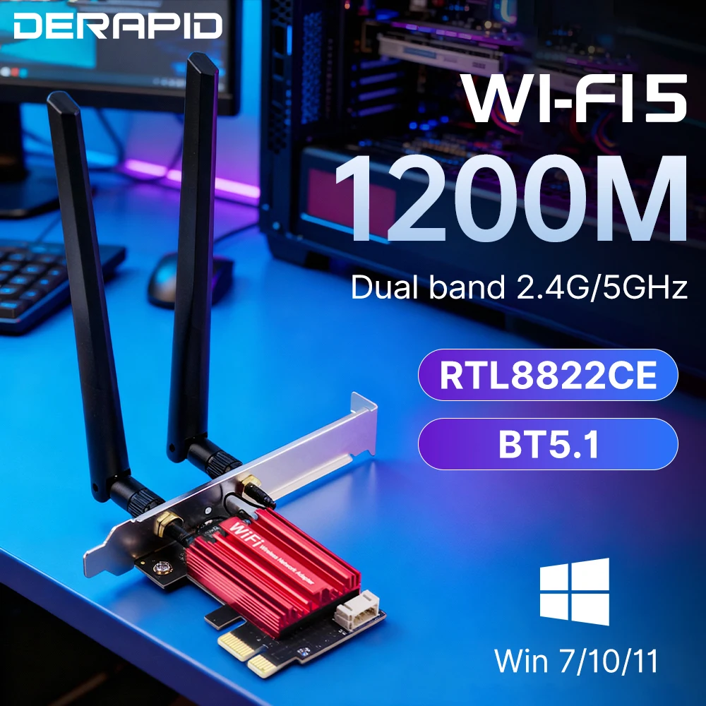 

Wi-Fi AC1200 PCIE адаптер Bluetooth 5.1 двухдиапазонный 2,4G/5G 802.11AC Wi-Fi антенна Netwotk беспроводной приемник MU-MIMO для Win7/10/11