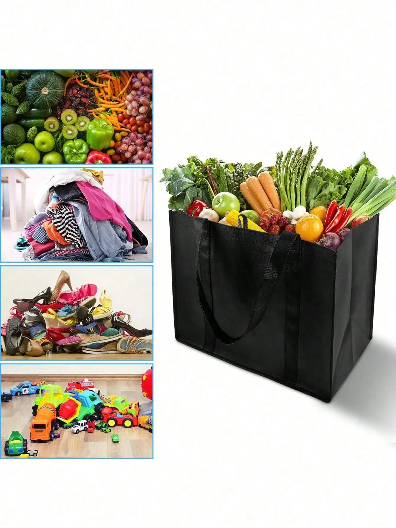 1pc/4pcs - Reusable grocery bag, oversized foldable heavy-duty shopping handbag, product bag with reinforced handle, black