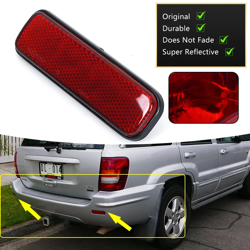 2x For Jeep Grand Cherokee WJ 1999~2005 56022639AA 56022638AA Left Right Rear Bumper Reflector Light Brake Warning Lamp Red Lens