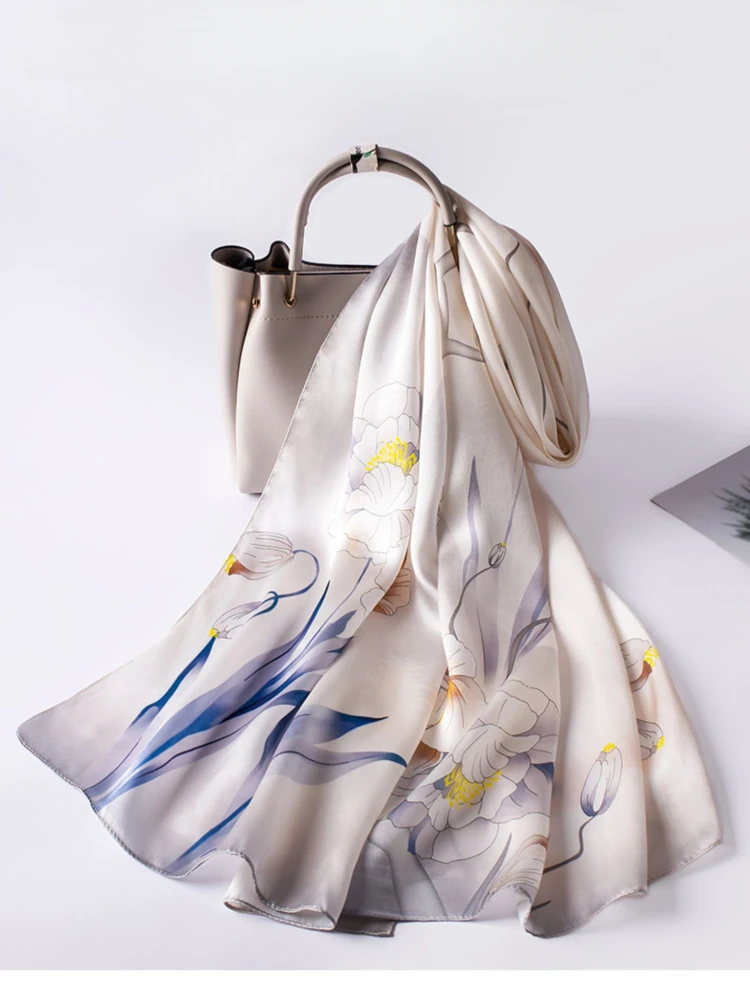 Silk Scarf New Women's Clothes Mother's Day Gift Spring  Autumn High-Grade Gift Plant Flower Digital Inkjet Clothing Accessories