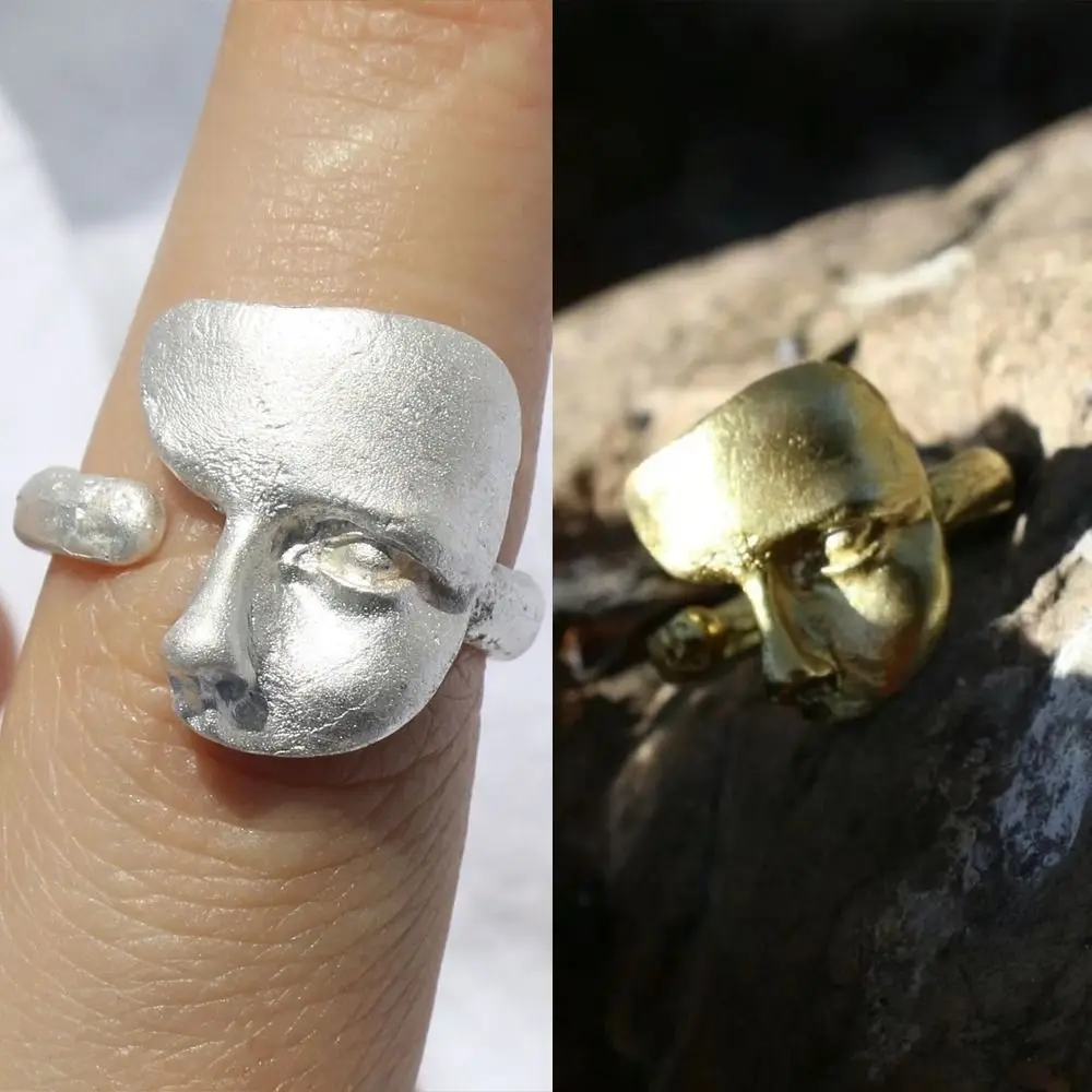 Anel criativo de rosto mascarado, cor dourada e prateada, estilo gótico, máscara de luxo, anel de abertura, anéis de dedo da moda para homens e mulheres, joias
