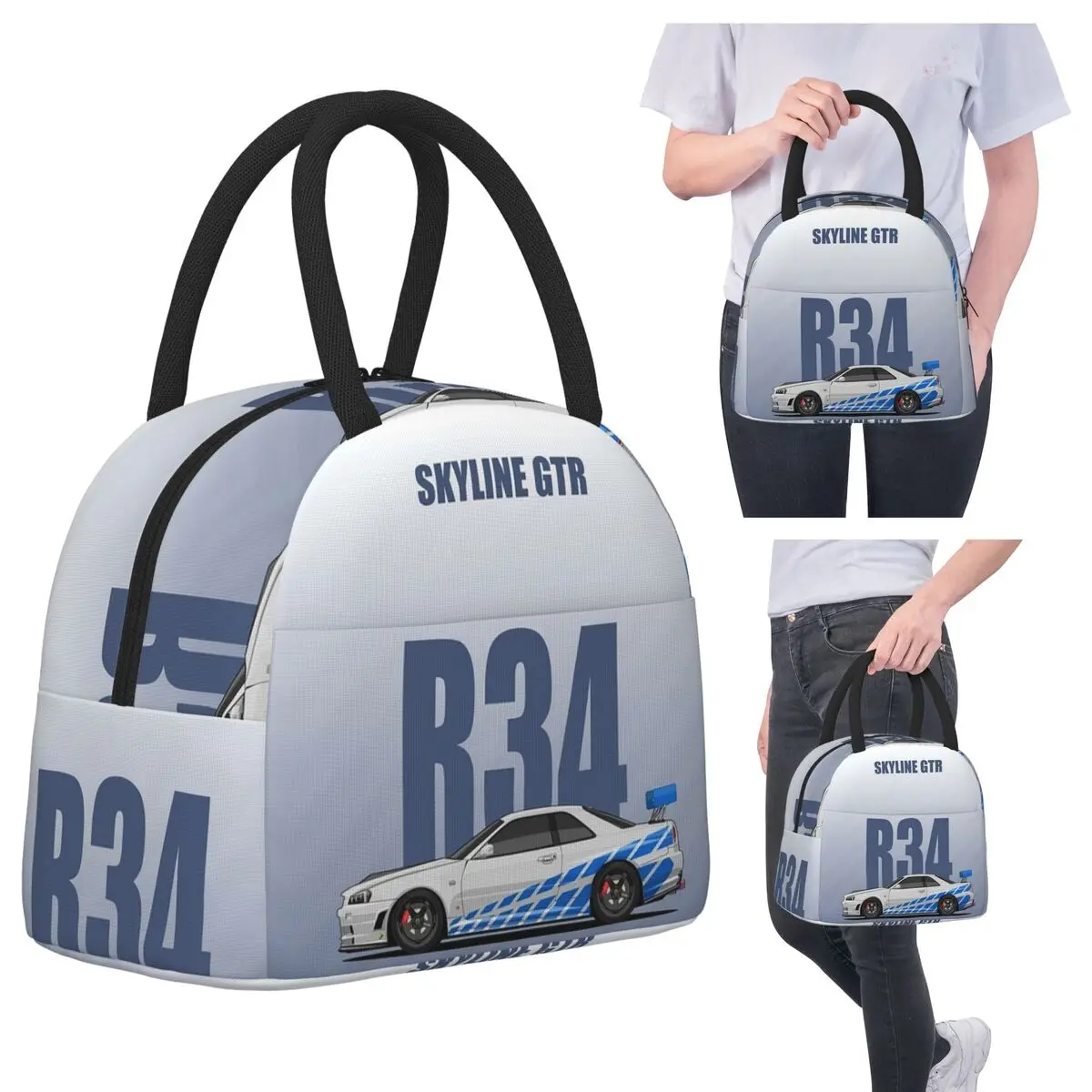 

Skyline GTR R34 Insulated Lunch Bag for Kids School Cooler Thermal Food Box Tote Leakproof Lunch Boxes Container