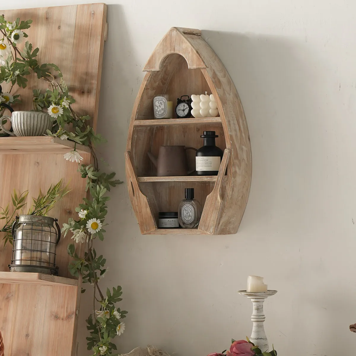 Solid wood wall storage rack, entryway wall-mounted storage rack, creative decorative wall cabinet