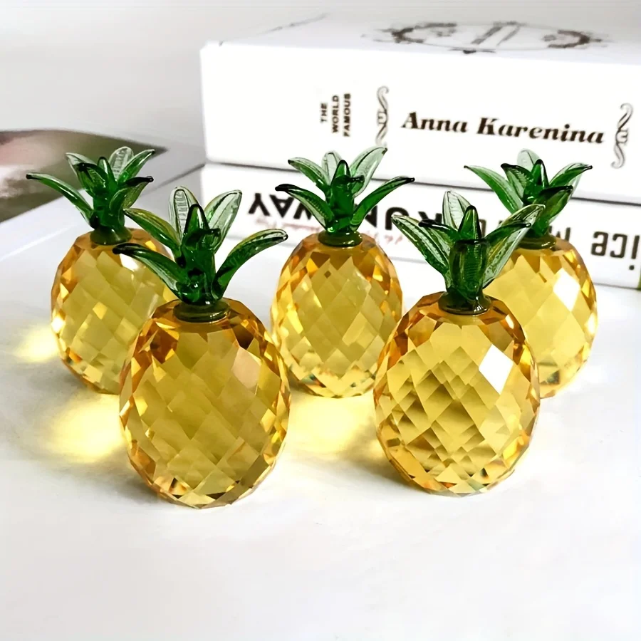 1pc Yollow Crystal Pineapple Ornament Artificial Fruit Figurine Glass Fruit Statue Tabletop Centerpiece For Home Decor