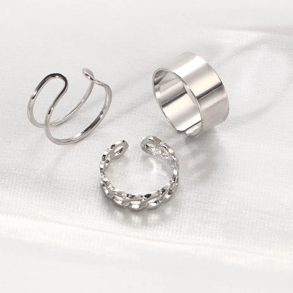 Women Korea Round Geometric Vintage Simple Open Rings Chain Jewelry Rings Set Women Gifts