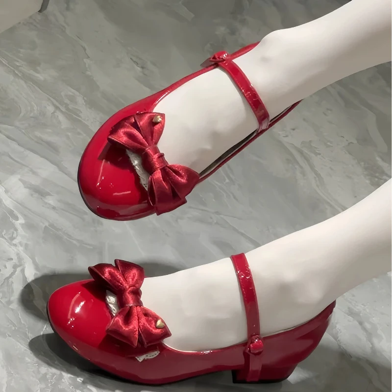 Zapatos japoneses originales con lazo estilo Lolita para mujer, zapatos de tacón bajo con punta redonda, zapatos Mary Jane versátiles a la moda para mujer