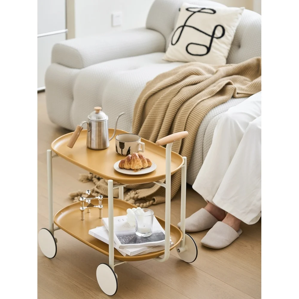 Petit chariot à poussoir mobile, table basse à double couche, salon moderne de loisirs