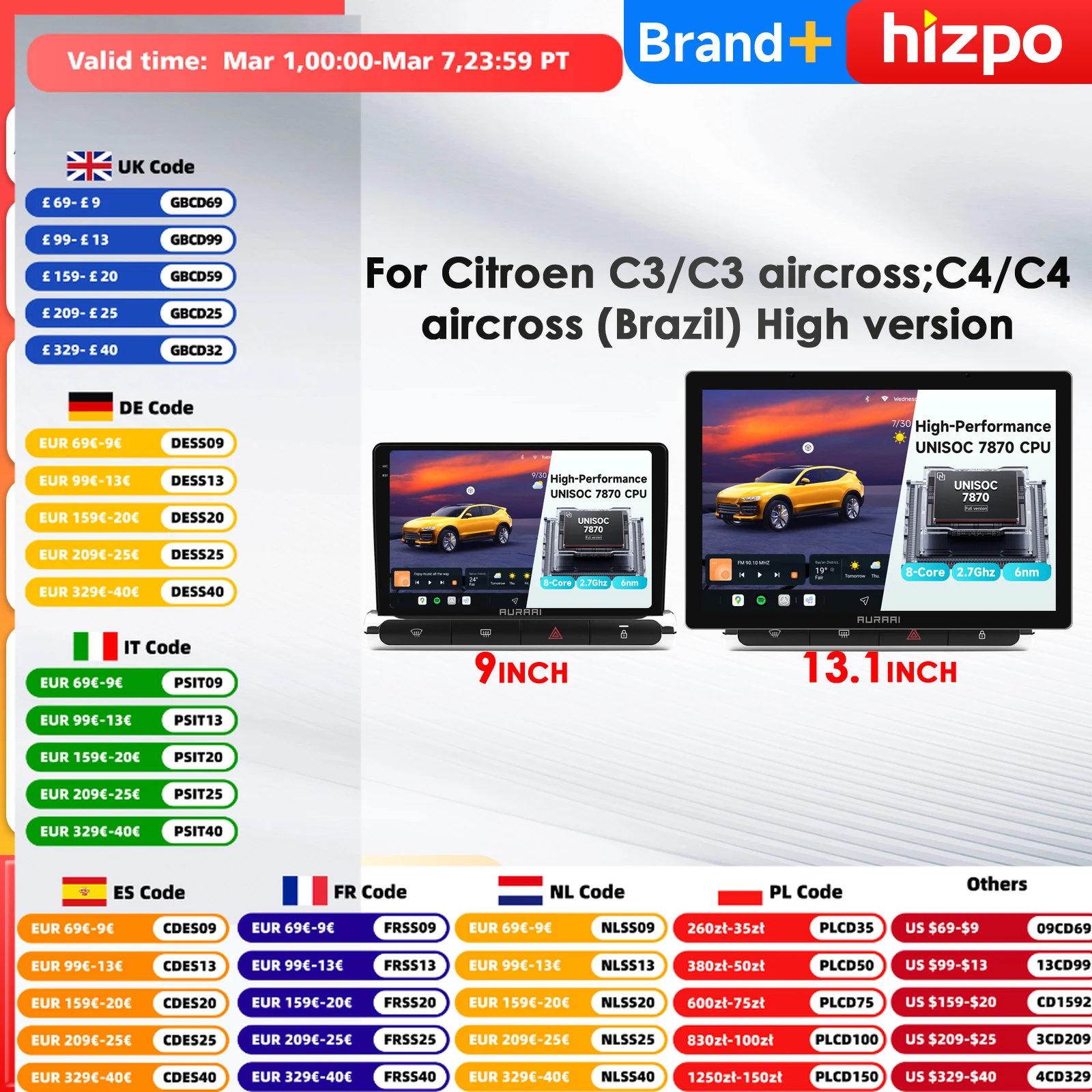 

AURA AI Intelligent Systems 7870 2K QLED Carplay Android Auto Radio for Citroen C3/C3 aircross 2017-2023 C4/C4 Aircross