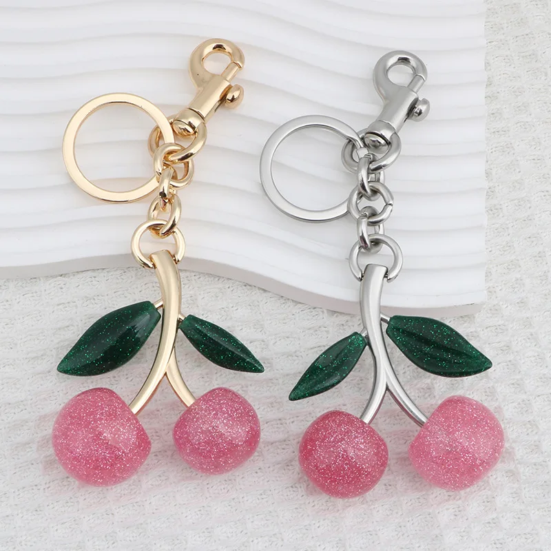 Pink Cherry Keychain Pendant, Hanging Cherry Decoration, Made of Resin Alloy Material, Cute Pendant with Unique Charm