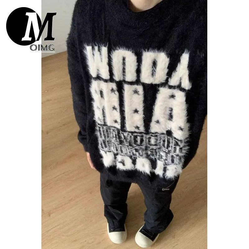 [oimg] Netmap American Mink Fur Letter Loose For Men, Couple, Autumn And Winter Lazy Knit Sweater