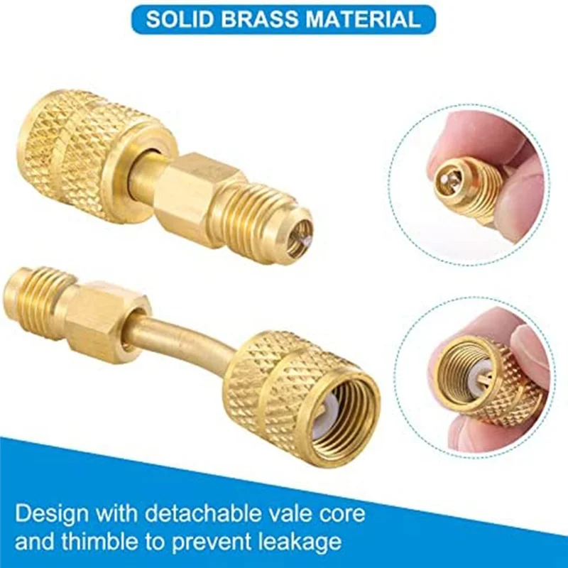 Mini adaptadores divididos R410A, conector de porta de vácuo de carregamento R410A com fêmea de 5/16 polegadas para macho de 1/4 polegadas para sistema HVAC