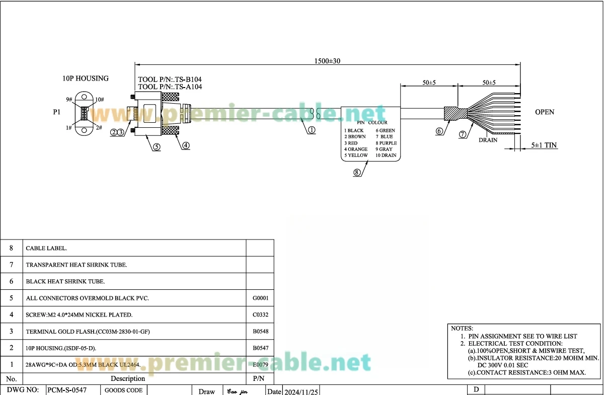 Kompatibles Samtec ISDF-05-D 10-Pin-Buchsenkabel mit verzinnten Flugleitungen für Industriekamera-Stromversorgung und I/O-Auslöser für Dalsa Genie Nano – Detail 1
