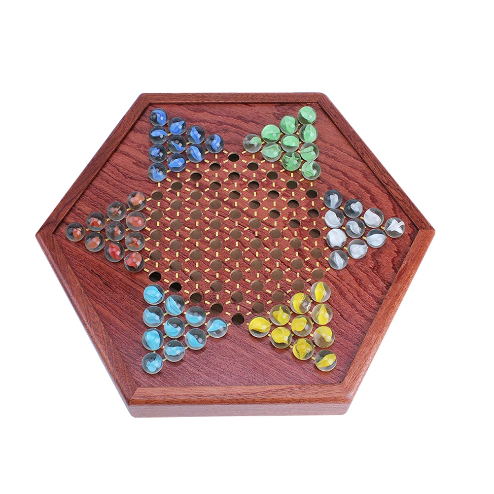 1 Set Chinese Checkers Checkers Glass Ball Children Puzzle Marble Checkers Wooden Chess Set Board Game with Drawer Glass Marbles