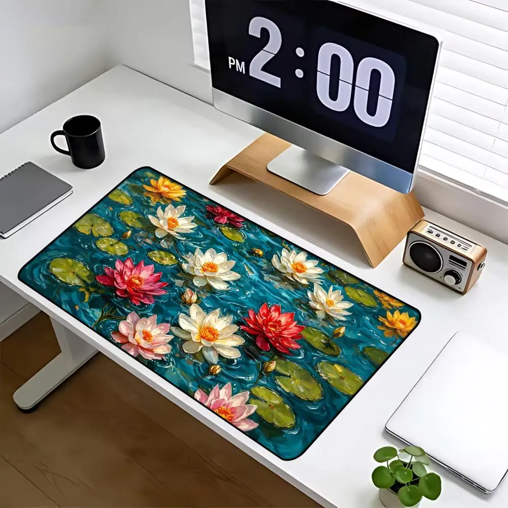 

High-value lotus scenery Mouse Pad Large Gaming Mousepads Desk Accessory Aesthetic Non-slip PC Laptop Tablet Mat Mousepad XXL