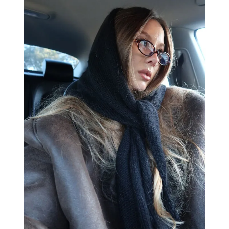 Fashion Wool Cashmere Triangle Scarf Warm Knitted Scarf For Women Neck Wrap Female Thickened Shoulder Shawl Cardigan Cape Scarf view 5