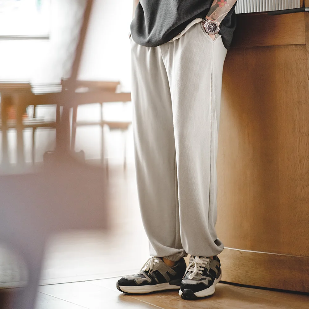 

Maden Spring Solid Color Waffle Pants Men Sports Sweatpants Modal Straight Leg Pants Casual Trousers Plus Size Loose Pants 3XL