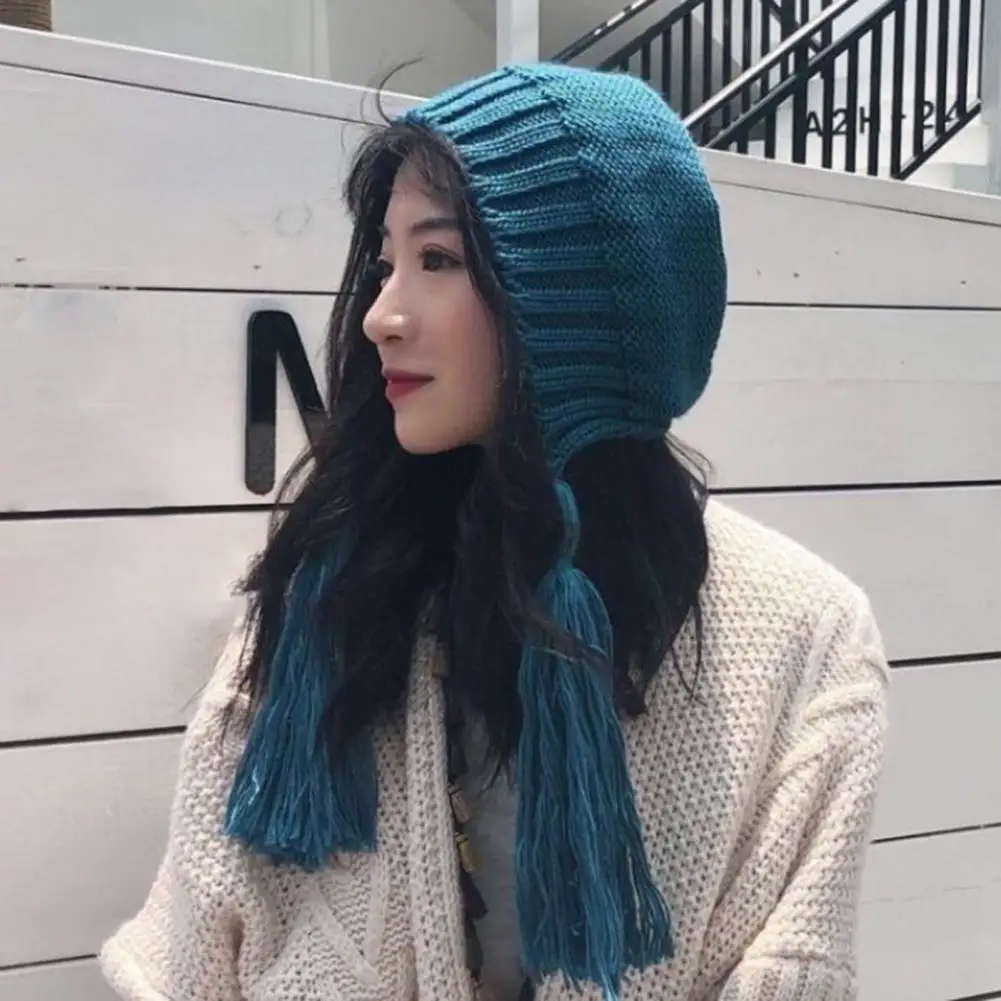 Sweet Trendy Dome No Brim Beanie Hat Autumn WInter Women Hat Tassels for Daily Wear