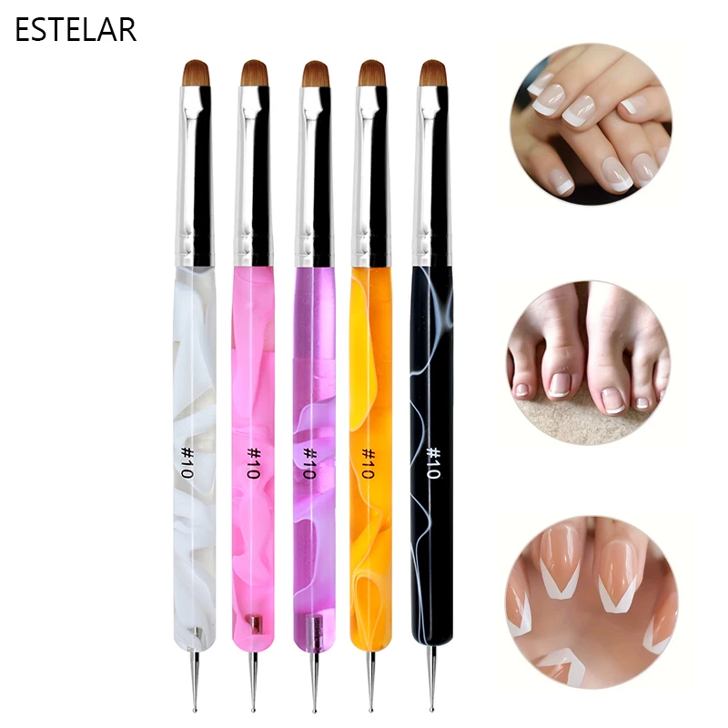 ชุดแปรงทำเล็บแบบฝรั่งเศส 5 ชิ้น แปรงสองหัวสำหรับทำเล็บ ปากกาแต้มลายเล็บ อะคริลิค วาดลาย เพ้นท์เล็บด้วยเจล ประดับเพชร สำหรับมือใหม่ 8-16