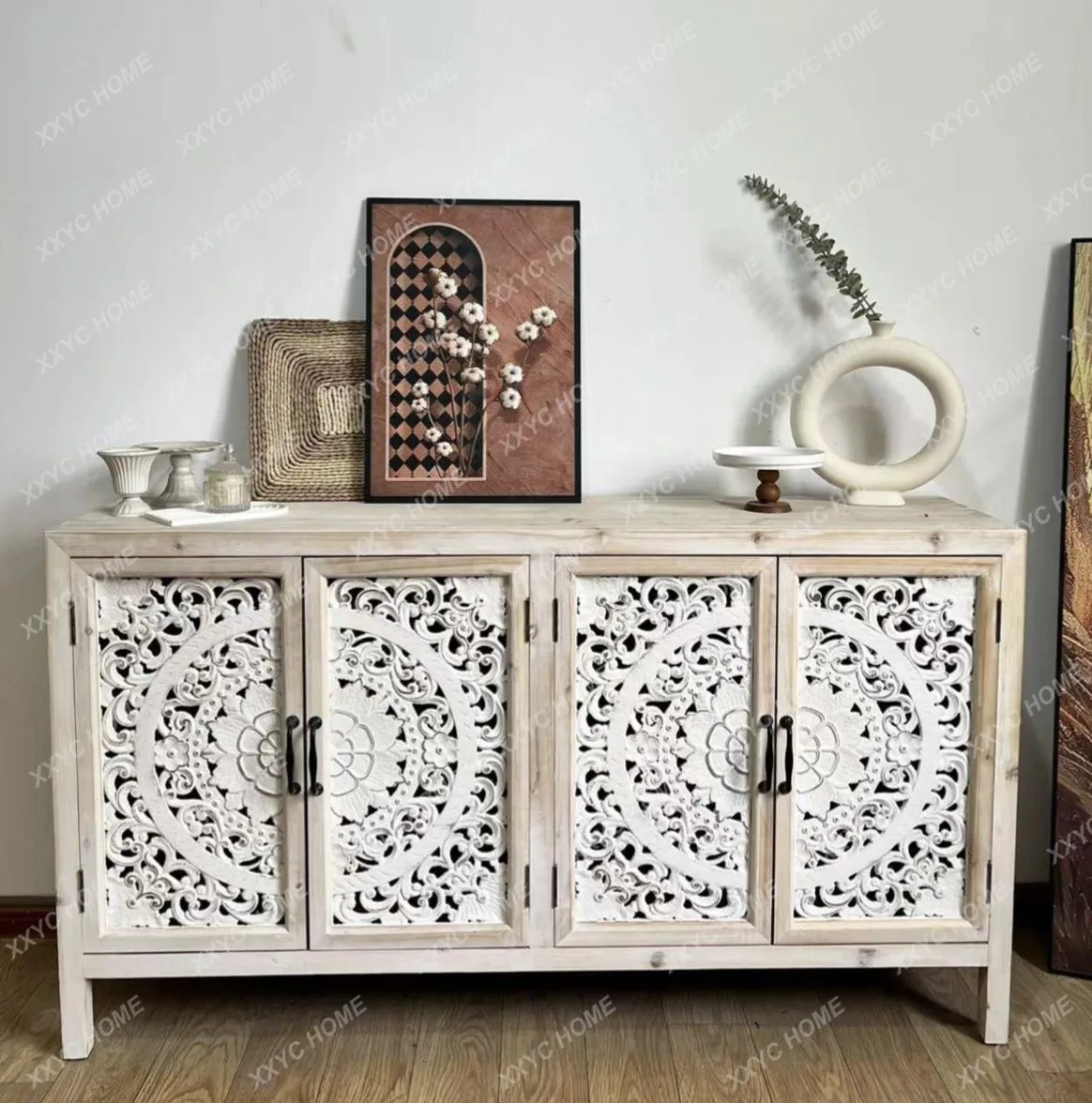 

retro porch cabinet carved log decoration living room locker