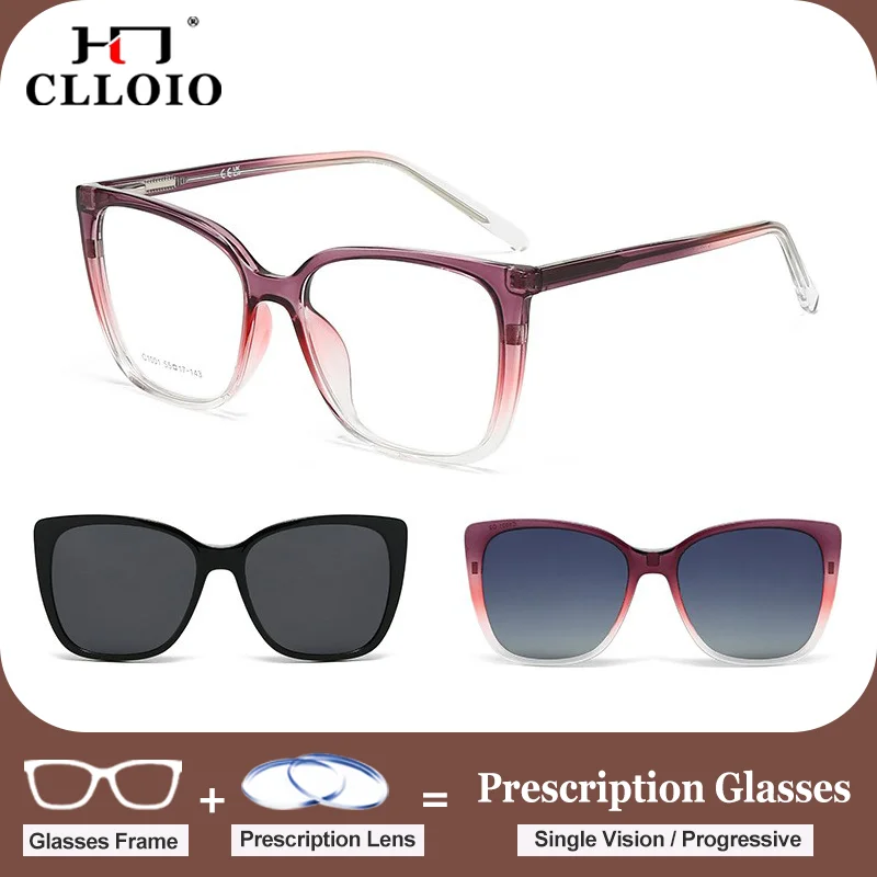 

CLLOIO New Fashion Geometric Cat Eye Magnetic Clip Polarized Sunglasses Women Anti Blue Light Progressive Prescription Glasses