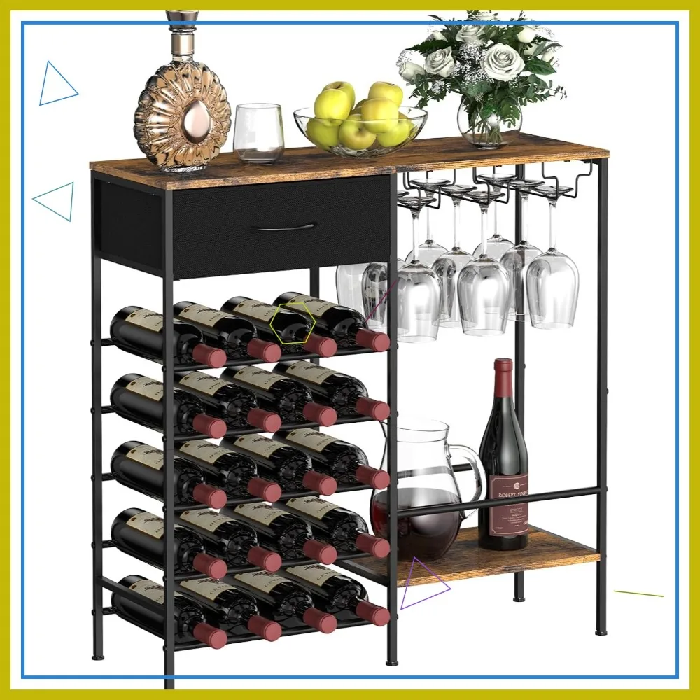 Freestanding Wine Bar Cabinet with Glass Holder, Multi-Functional Storage for Kitchen, Dining Room & Living Room