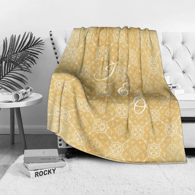 Golden Floral Pattern Fleece Blankets Soft Warm Flannel Scottish Terrier Pet Throw Blanket for Bed Sofa Couch Bedspreads Quilt