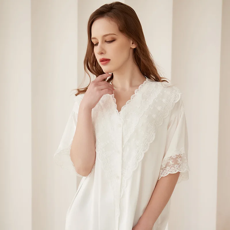 Elegant Lace Homewear Set  Silky Smooth Ice Silk Pajama Dress and Robe for Women