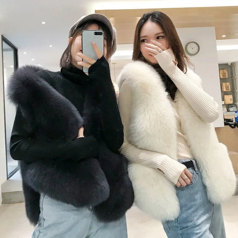 Frauen 2025, Herbst Winter Neue Dünne Ärmellose Mäntel Pelz Strickjacke Weibliche Faux Fuchs Pelz Weste Damen Künstliche pelz Weste Tops