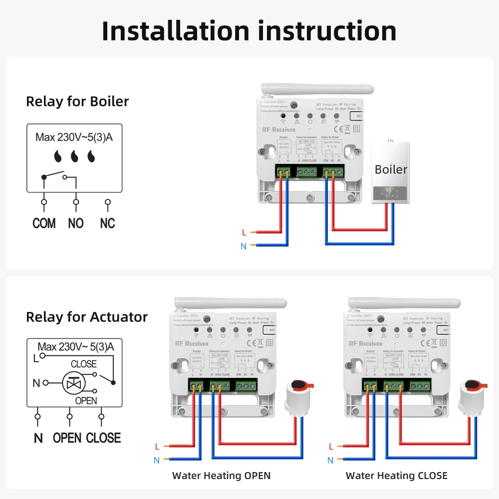 AVATTO-Tuya WiFi Smart Thermoandre, RF 433, récepteur sans fil, corps de l\'eau et du gaz, actionneur nous-mêmes avec Alexa Google Home Alice