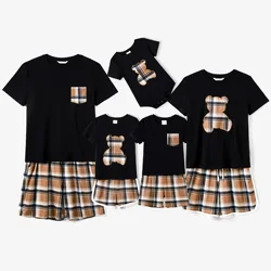 PatPat Family Matching Black Bear Top and Plaid Shorts Pajamas (Flame Resistant)