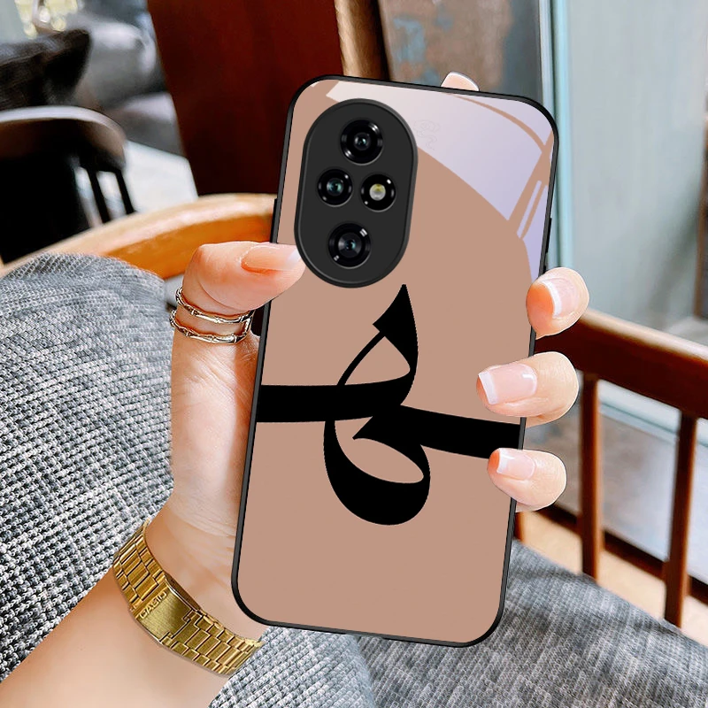 

Green letters For Honor 90 Lite X8A X8B X9C X5b 90 Pro 200 Lite M agic5 P ro Magic7 Lite 5G 70 X6A 9X Black glass phone case