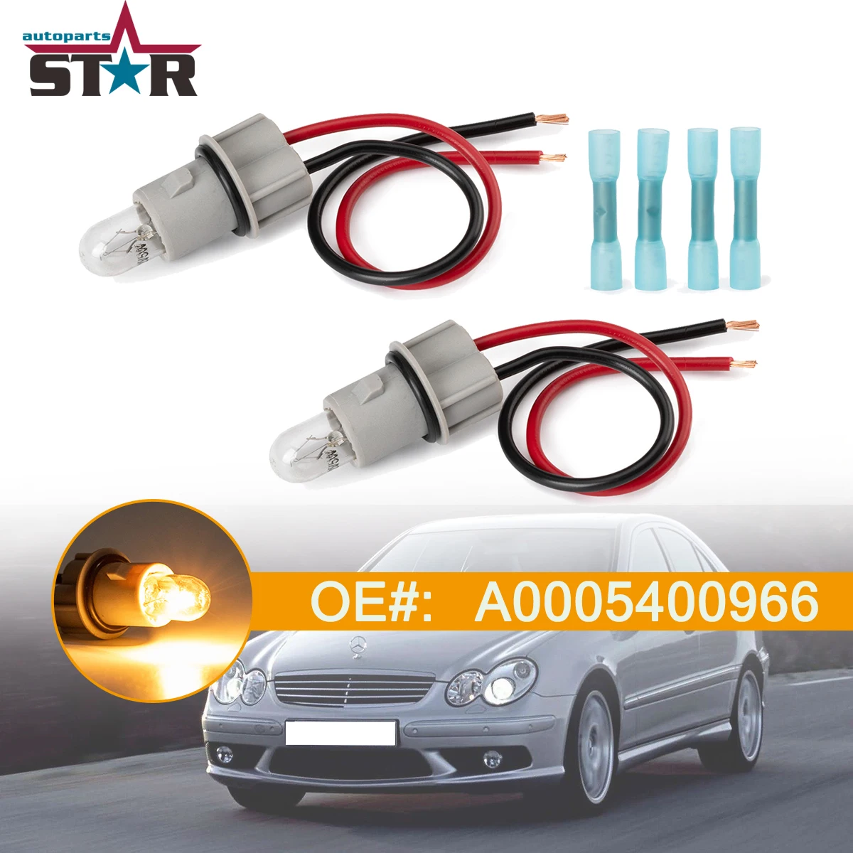 2PCS Side Marker Lamp Light Socket Wire Harness With Bulb For Mercedes C-Class W203/W204 For E-Class W210/W211/ W212 A0005400966