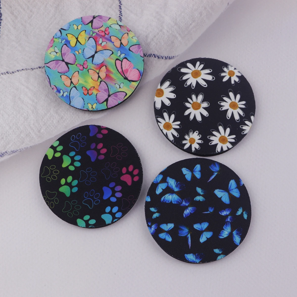 Simple Flowers Car Coasters Butterfly Rubber Anti Slip Mats Fashion Cloth Water Cup Mats Kitchen Supplies Two Pieces Per Set