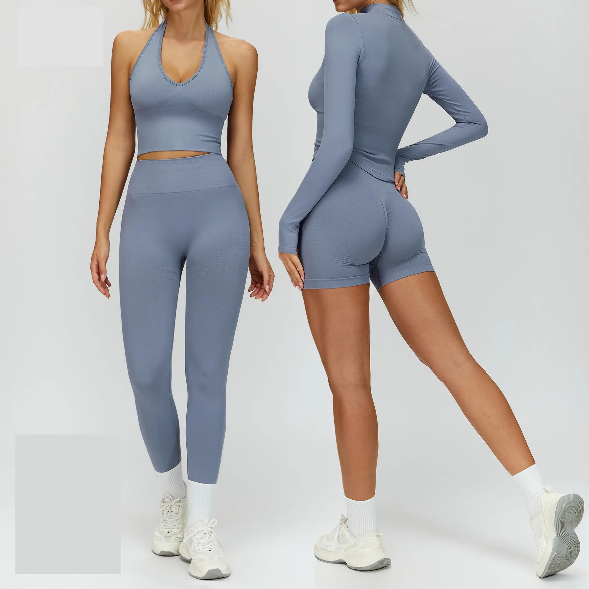 

Бесшовный спортивный комплект из 2/3 предметов, женский комплект для йоги с резьбой на талии, подтягивающий бедра, фитнес-костюм, женский спортивный костюм, спортивная одежда для бега и тренировок